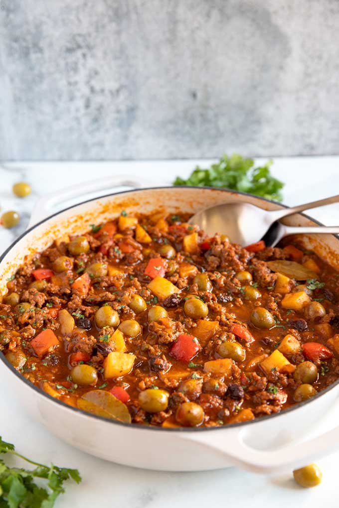 Cuban ground beef dish in a skillet