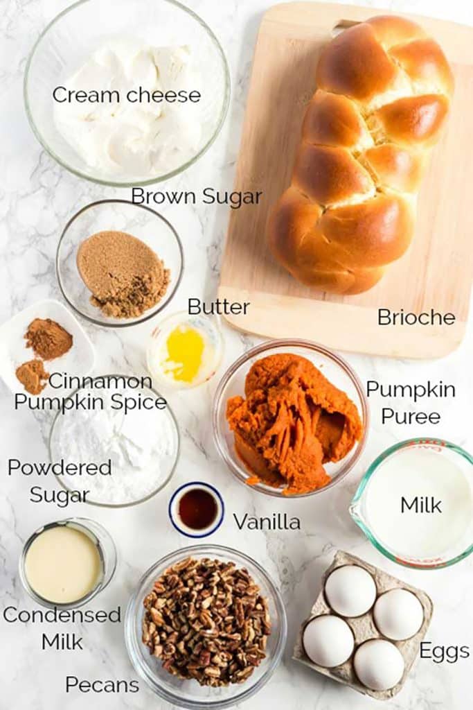 Ingredients to make Pumpkin French toast bake