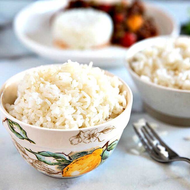 Bowl of cooked white rice