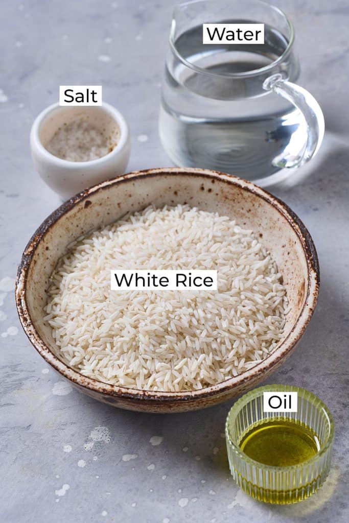 Ingredients needed to make white rice 