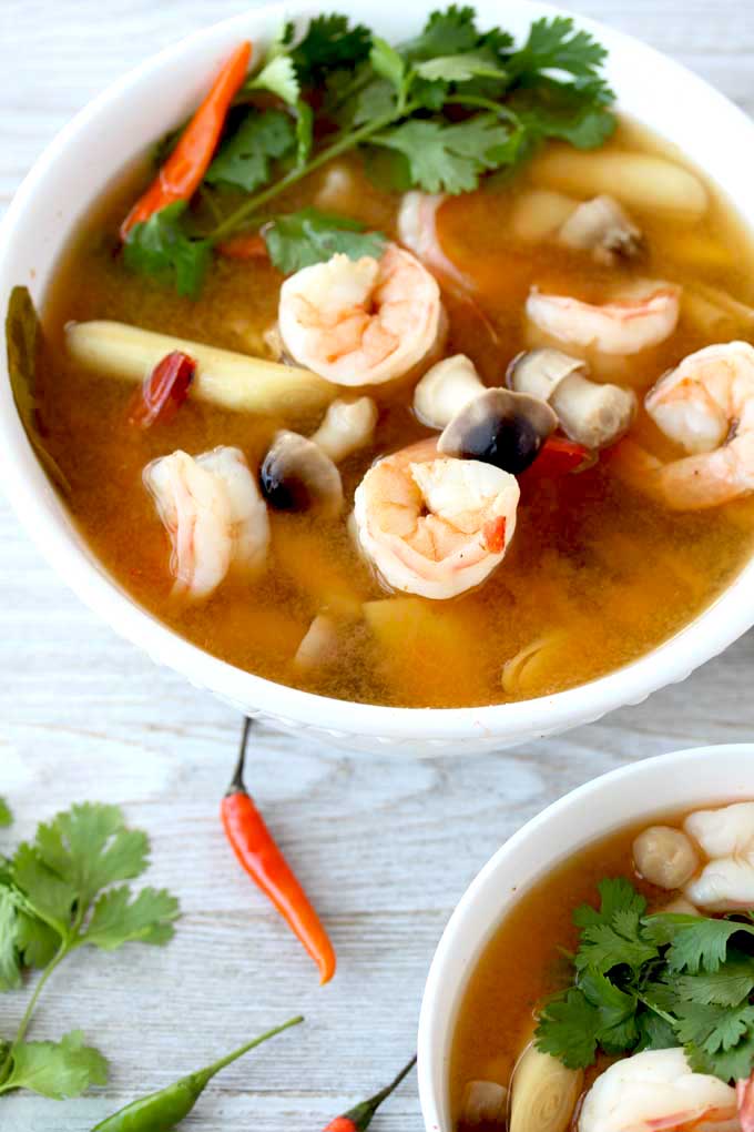 Thai Soup, Tom Yam with shrimp in a bowl
