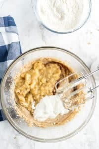 sugar mixture with smashed banana and cream.