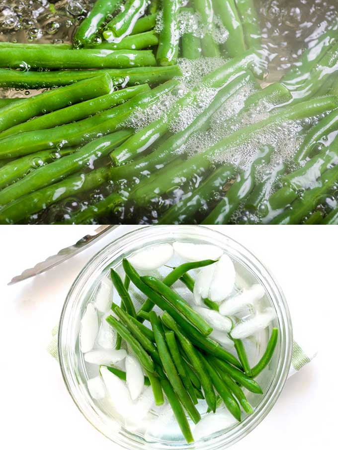 step by step photos showing how to blanch green beans