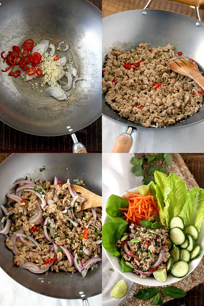 Step by step photos on how to make Larb (Laap)