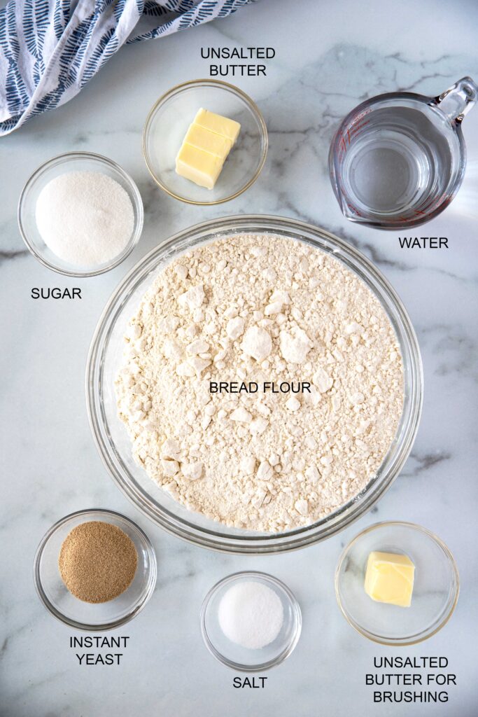 Ingredients to make this simple homemade white bread recipe.