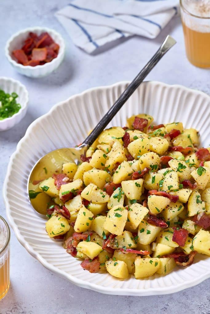 german potato salad on a bowl 