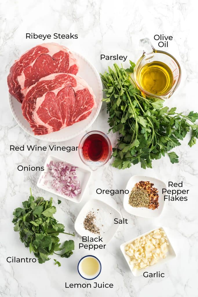 Ingredients to Make Grilled Steak and Chimichurri sauce
