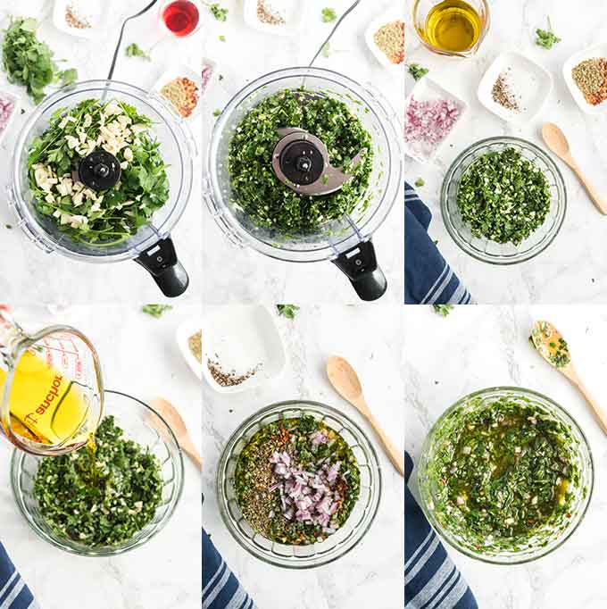 Step by step photos for making chimichurri,