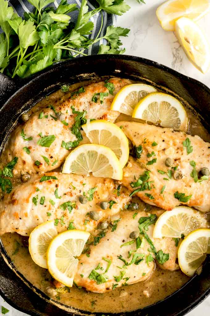 Easy Chicken Picata in a skillet