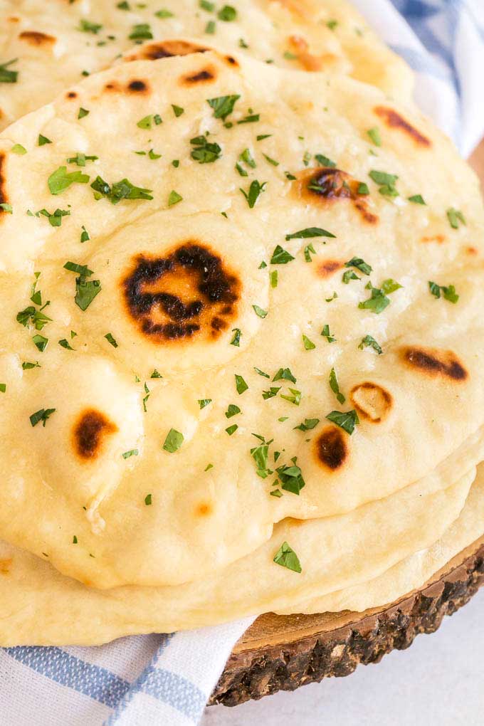 Flatbread with crispy golden brown spots on the surface