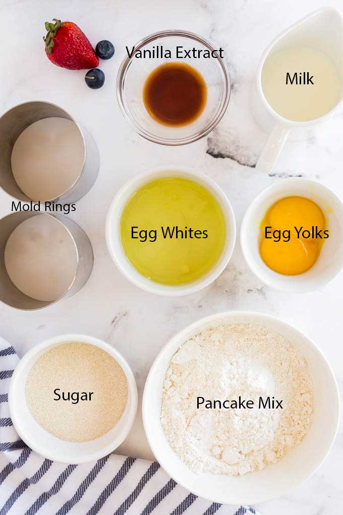 Ingredients to make Japanese pancakes on a white counter.