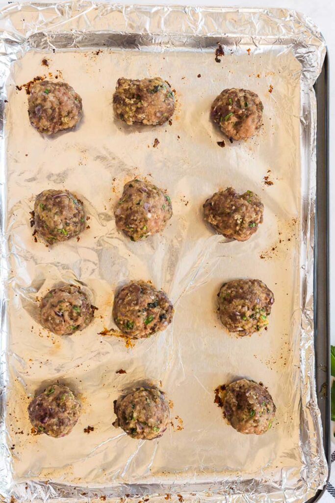Baked meatballs on a sheetpan
