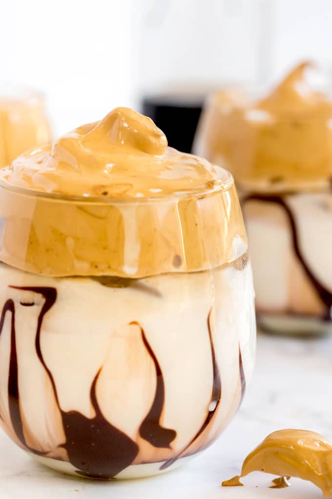 Chocolate drizzled glass with Kahlua Whipped coffee