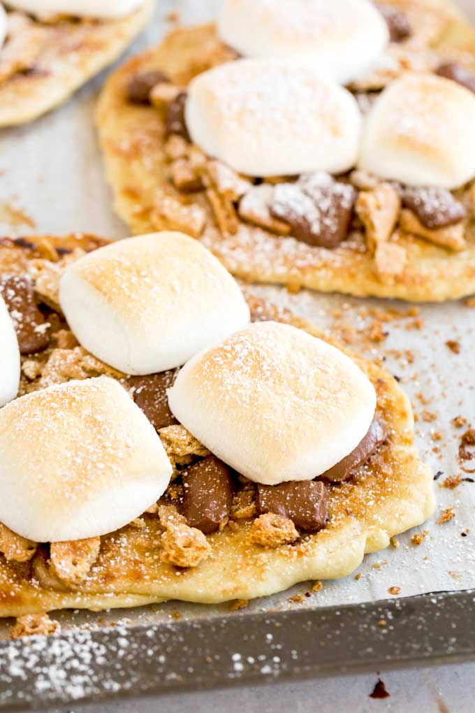 S'more Flatbread on a cooking sheet.