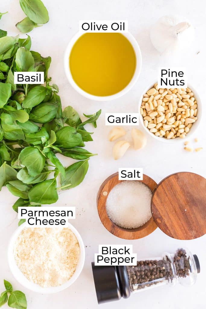 ingredients to make homemade basil pesto
