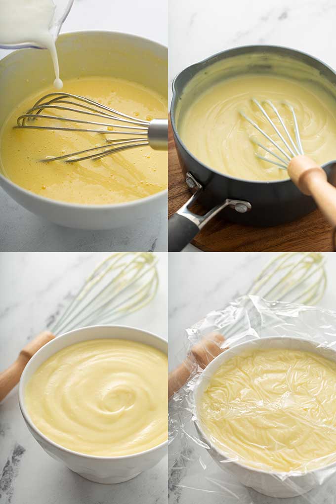 Step by step images on how to make pastry cream.
