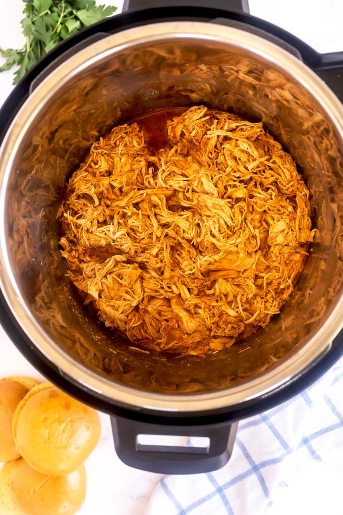 Barbecue Shredded Chicken inside an instant pot
