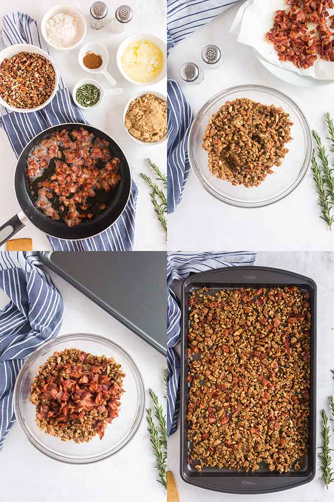 Step by step photos on how to make Bacon Pecan Topping