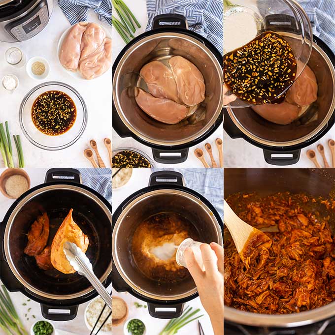 Step by step photos of how to make teriyaki chicken in the instant pot.