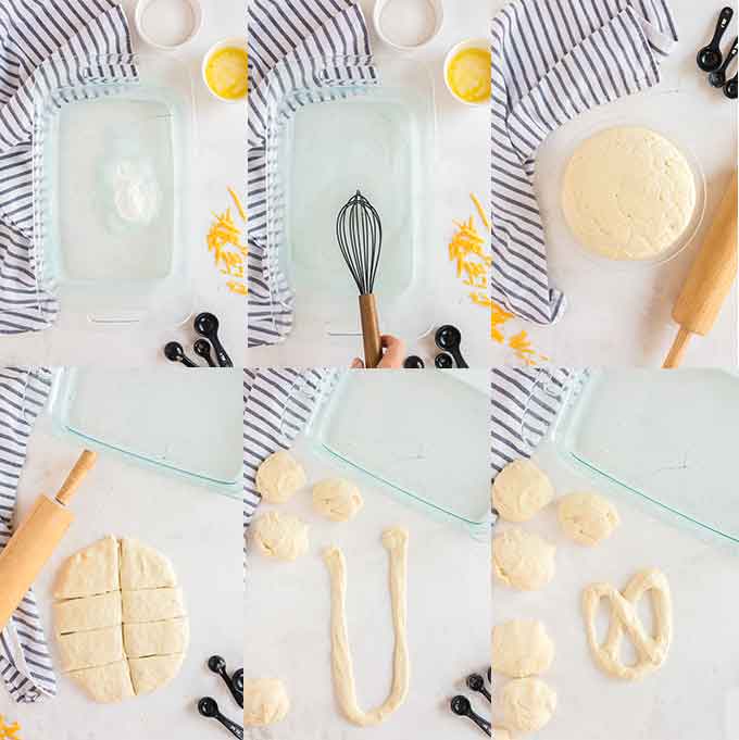 Collage images on how to shape pretzels.