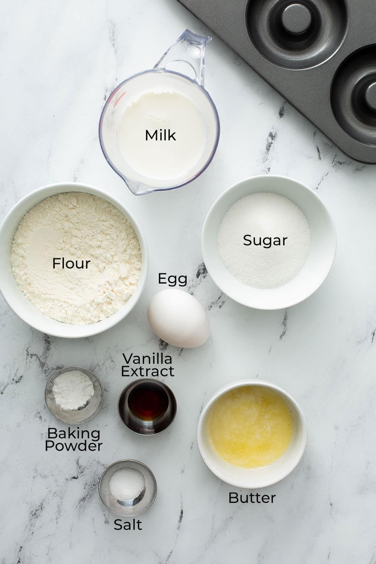 Ingredients to make baked donuts 
