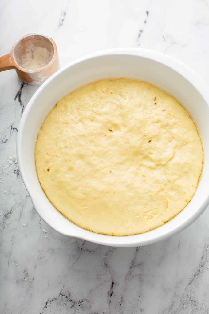 Risen day of the dead bread in a bowl