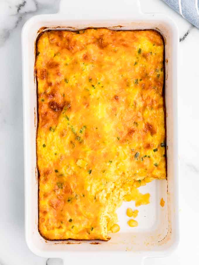 Top view of  baked corn casserole