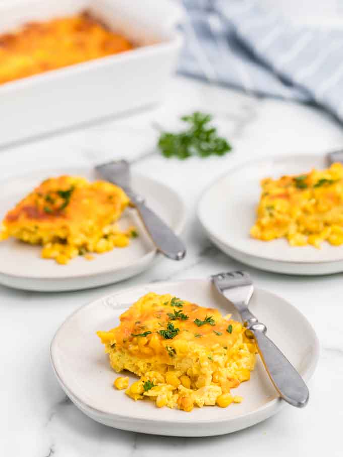 Plates served with corn pudding