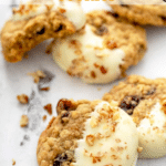 Pin image od cranberry oatmeal cookies dipped in white chocolate