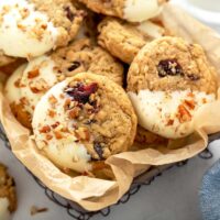 Cranberry oatmeal cookies in a basket