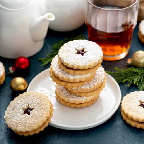 Small stack of cookies on a white plate