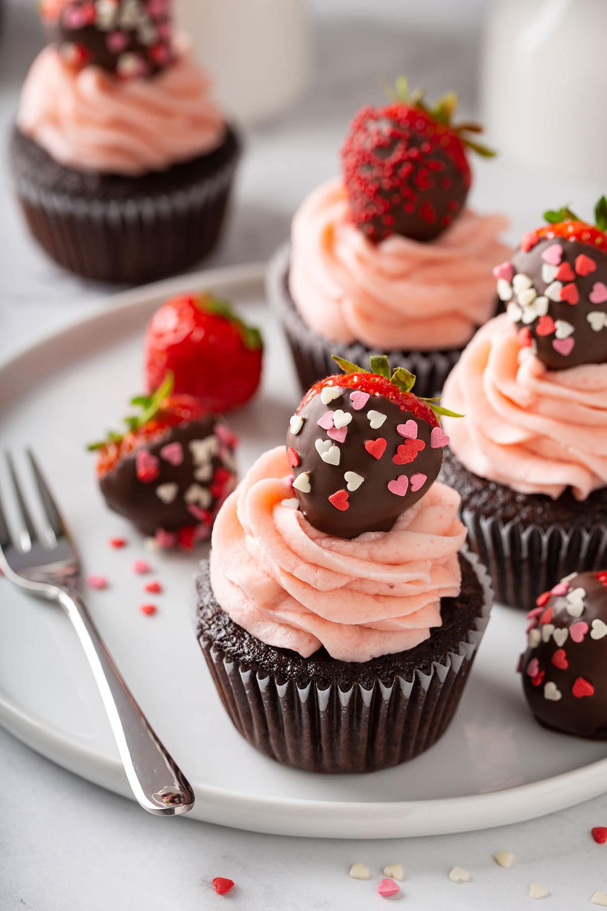 Valentine's day cupcakes on a plate.