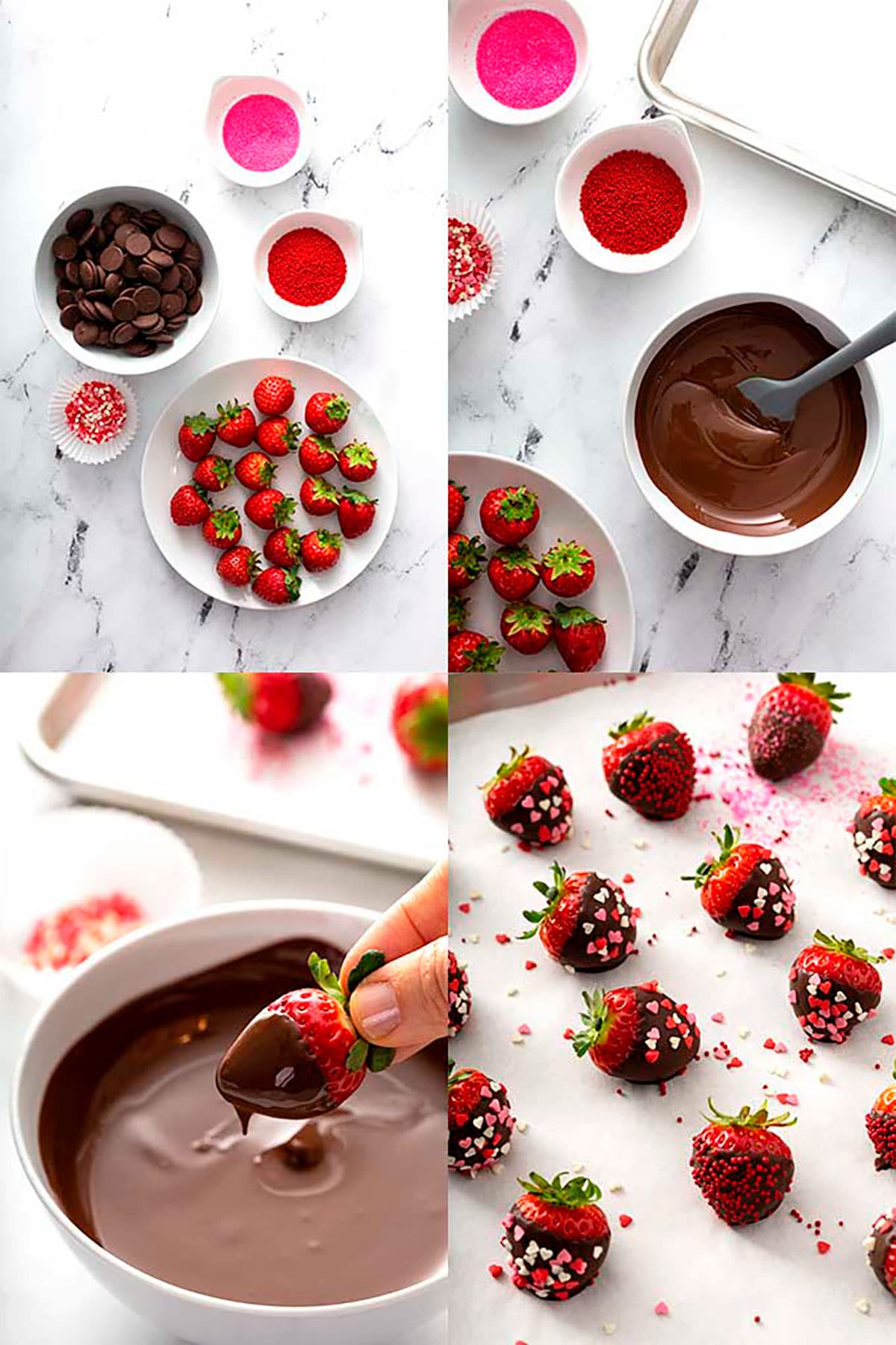 Step by step photos on how to make chocolate covered strawberries