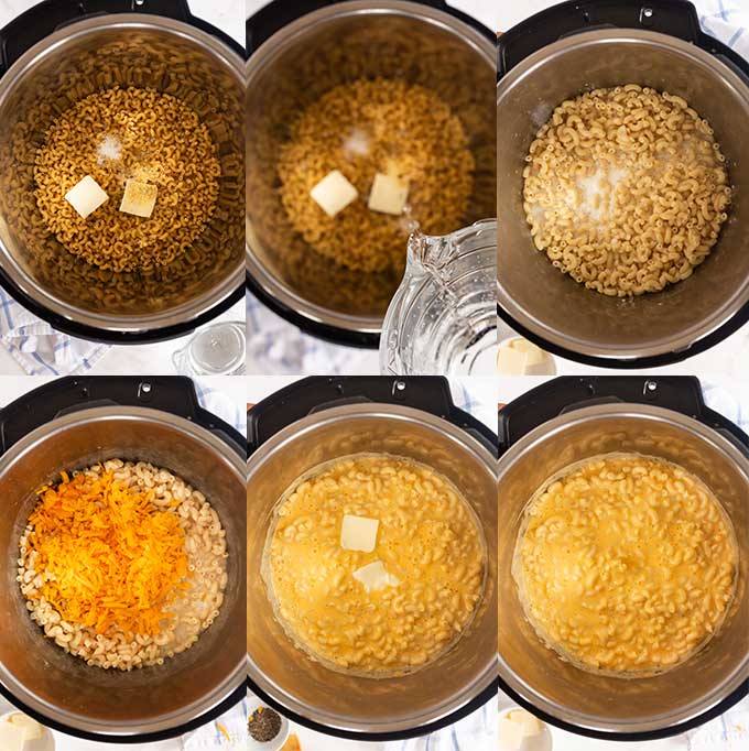 Step by step photos on how to make mac and cheese in the pressure cooker.