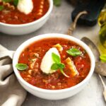 A bowl of rich lasagna soup