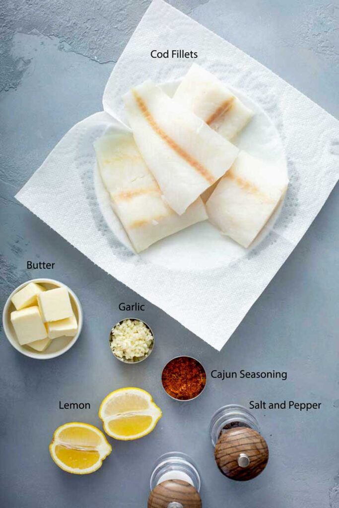 All the ingredients needed to make this easy baked cod recipe