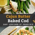 Pin image of baked cod with Cajun butter