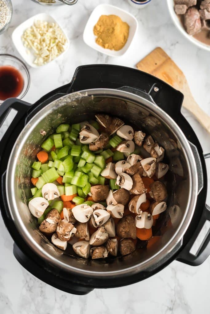 mushrooms, celery and carrots in an instant pot