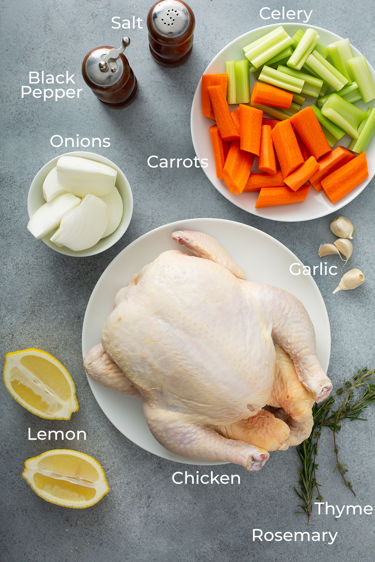 Ingredients to make roasted chicken.