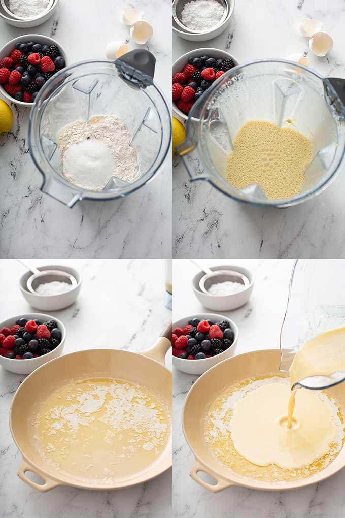 Step by step photos on how to make Dutch baby pancakes