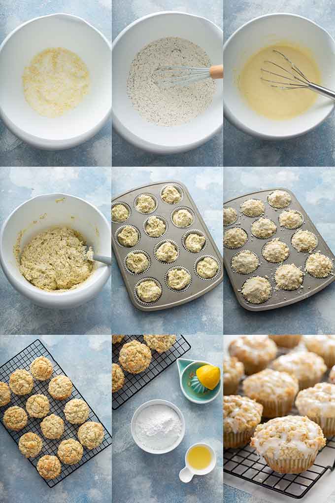 Step by step photos on how to make lemon poppy seed muffins