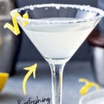 Pin image of a lemon drop martini cocktail