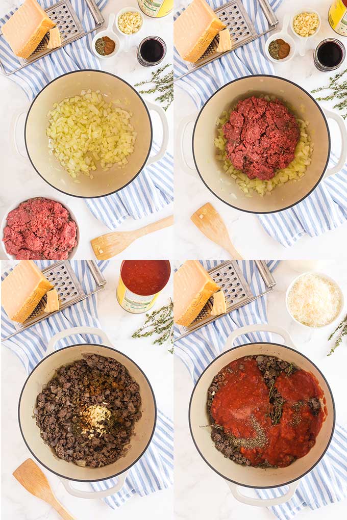 Images on how to make Greek meat sauce step by step