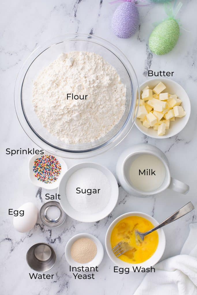 Ingredients to make sweet Italian bread for Easter