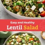 pin image of lentil salad