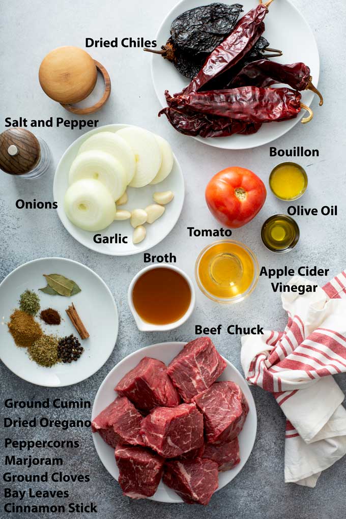 Ingredients to make traditional Beef Birria.