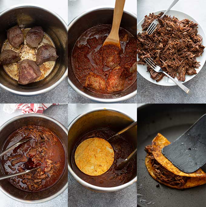 Step by step photos on how to make birria tacos