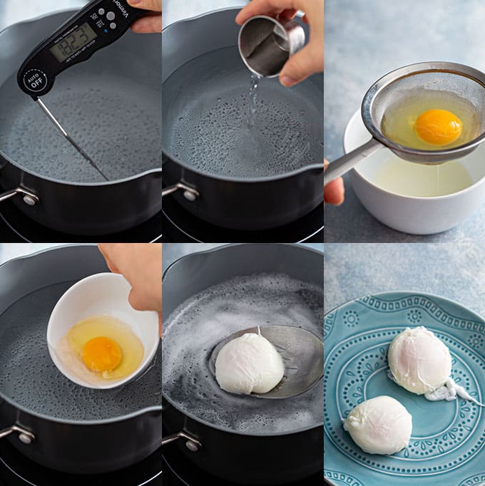 Photo collage on how to poach eggs perfectly.