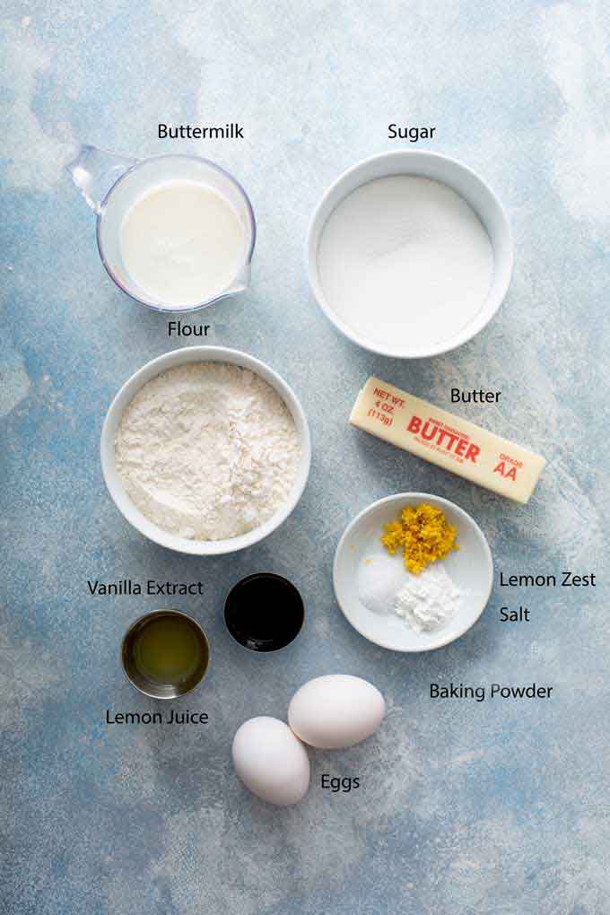 ingredients to make lemon loaf cake