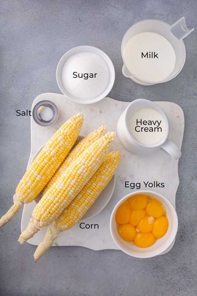 Ingredients to make sweet corn ice cream